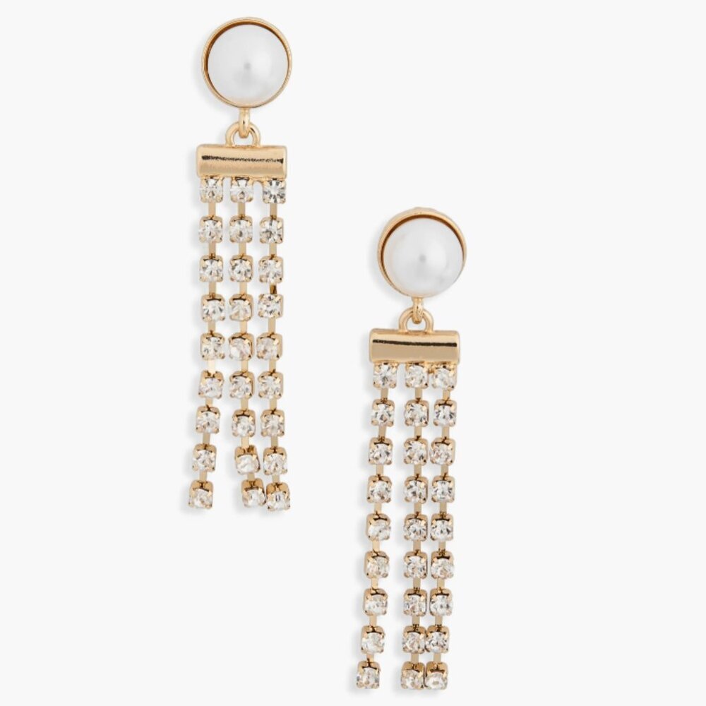 NEW Crystal & Faux Pearl Fringe Earrings​